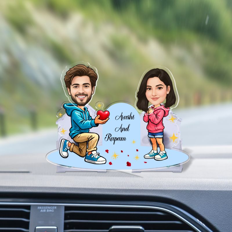 Personalized Proposing Couple Bobblehead Caricature Custom Cartoon Face Cutout Propose Theme Tabletop Decor for Girlfriend Boyfriend, Husband & Wife  Battery Powered Moving Head